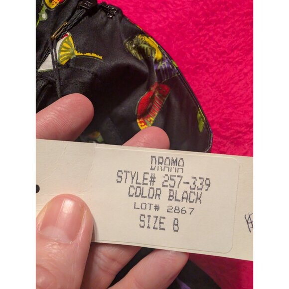 Vintage 90s DRAMA Silk Panel Skirt NWT 8 Black Kimono Fan Print Deadstock - Picture 7 of 9